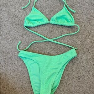 Target Mint Green Textured Triangle Bikini Set with Tie Straps